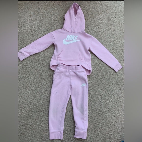 Nike Girls Pink Hoodie Jogger Sweatpants 2-Piece Set Long Sleeve Hooded - Picture 4 of 5